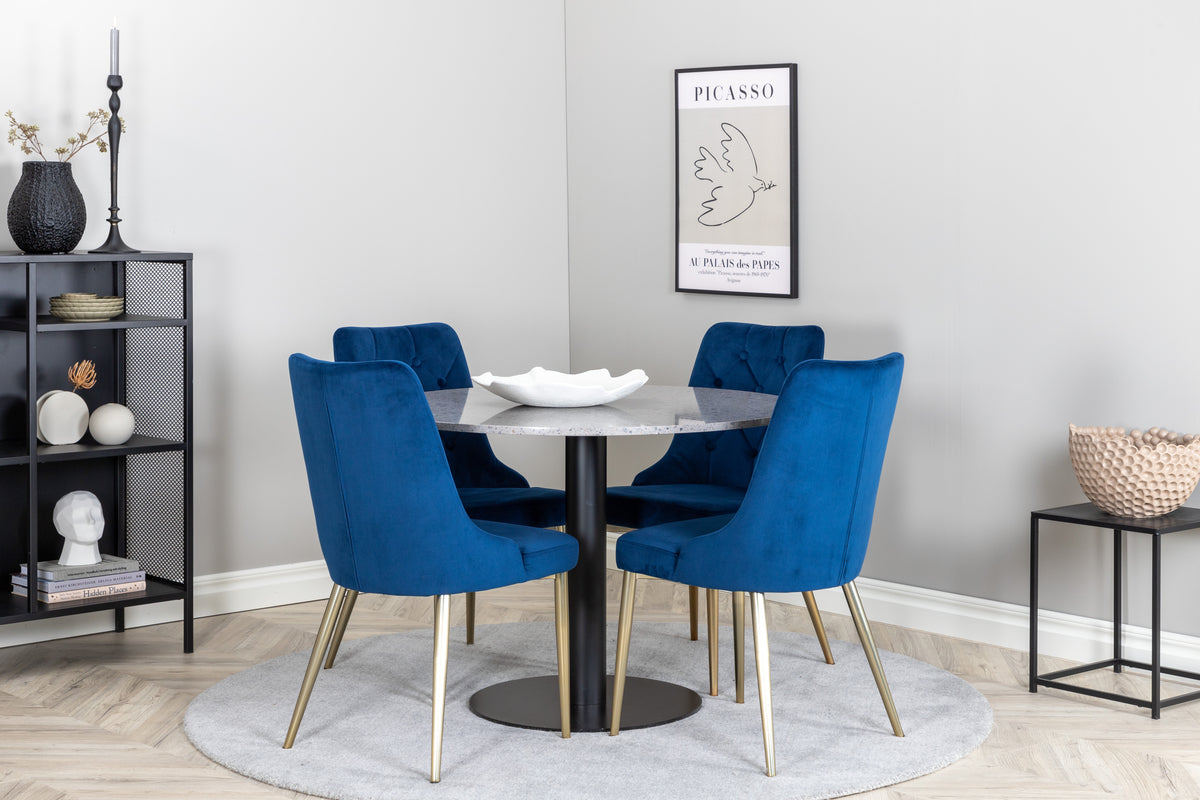 Round Dining Table ø106 Grey + Dining Chairs 2-pack Blue