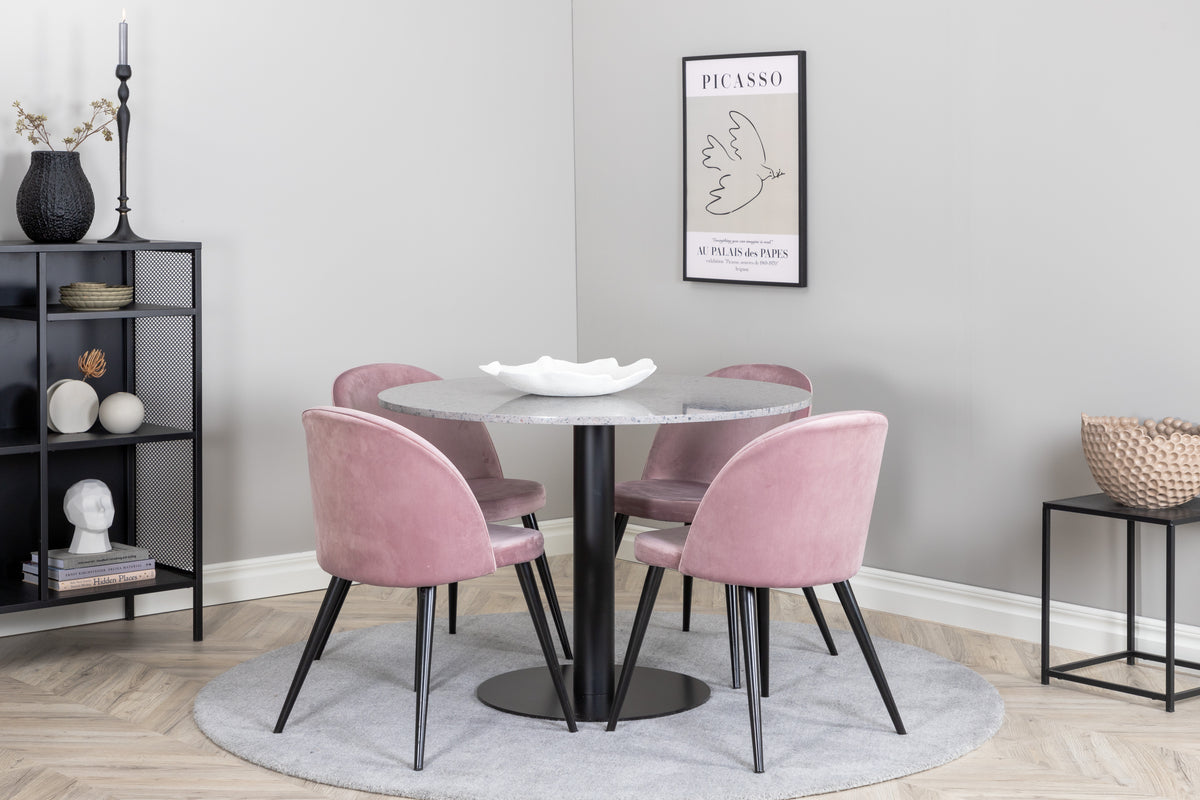 Round Dining Table ø106 Grey + Dining Chairs 2-pack Old Pink