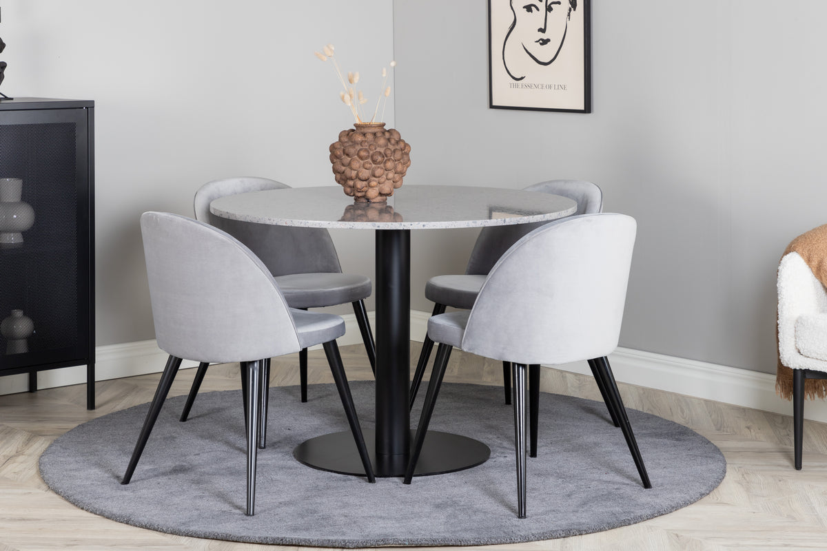 Round Dining Table ø106 Grey + Dining Chairs 2-pack Grey