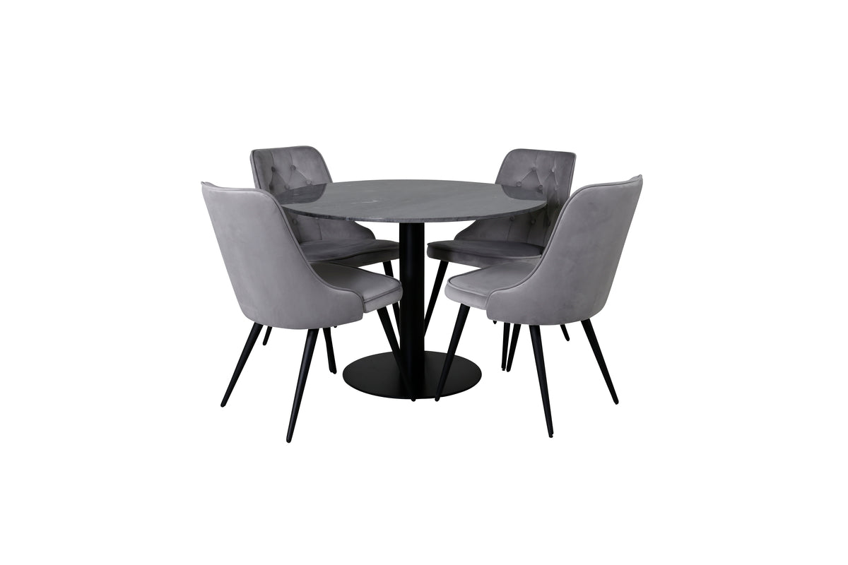 Round Dining Table ø106 Dark Grey + Dining Chairs 2-pack Light Grey
