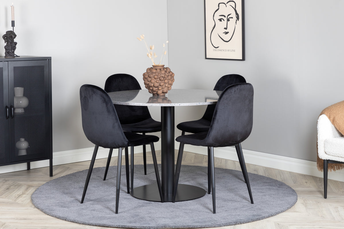Round Dining Table ø106 Grey + Dining Chairs 2-pack Black