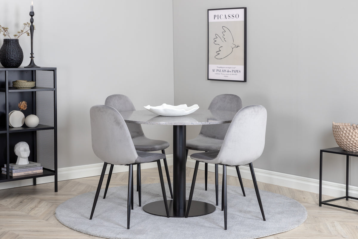 Round Dining Table ø106 Grey + Dining Chairs 2-pack Grey