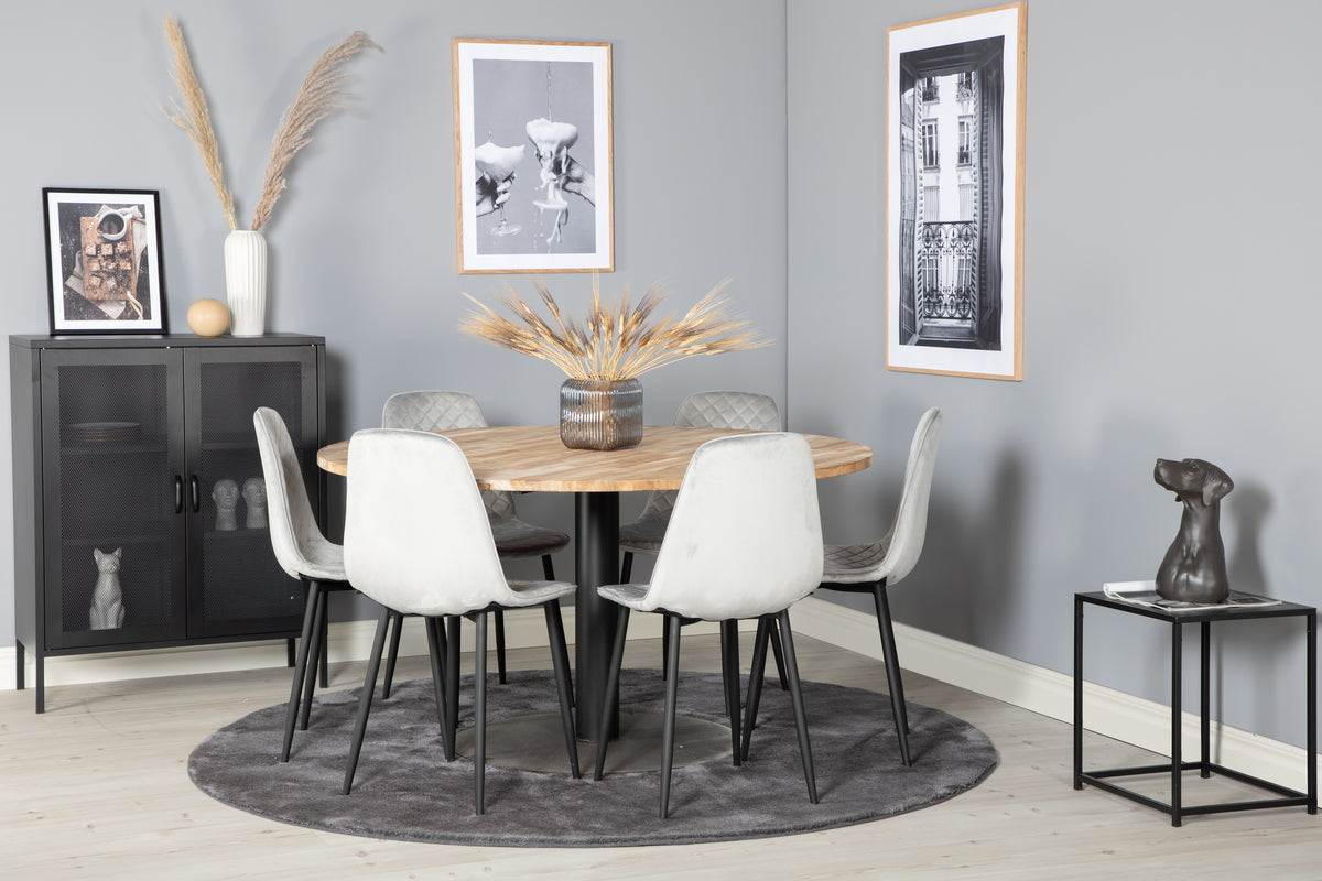 Round Dining Table ø140 Nature + Dining Chairs 2-pack Grey