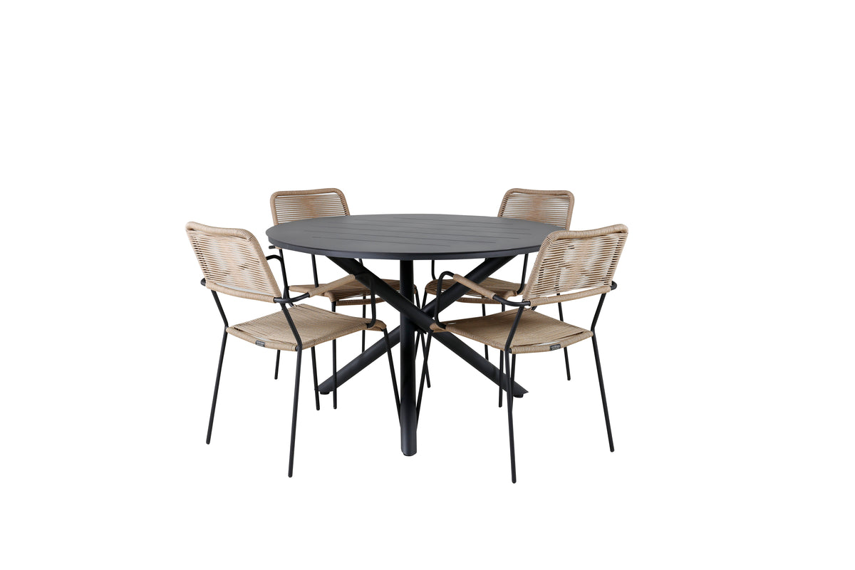 Round Dining Table ø120 Black + Dining Chairs 2-pack Brown