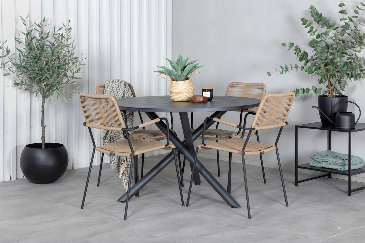 Round Dining Table ø120 Black + Dining Chairs 2-pack Brown