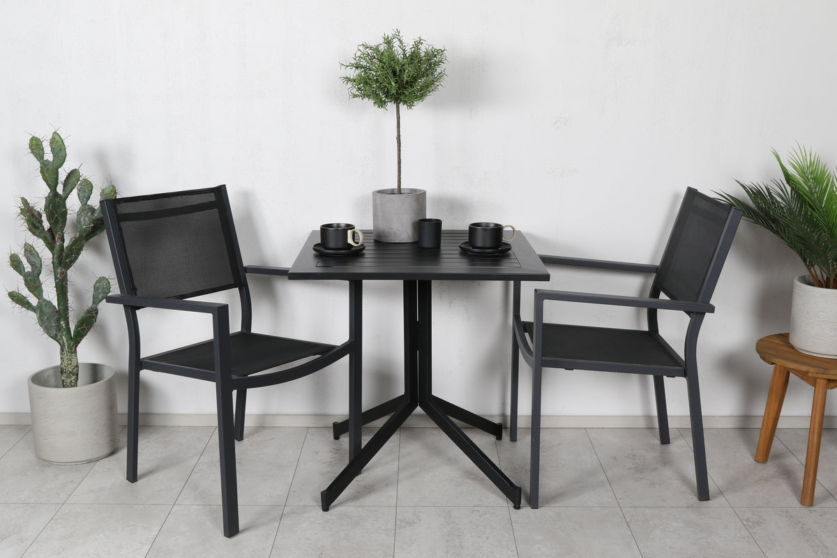 Cafe Table 72 x 70 x 70 Black + Dining Chairs Black