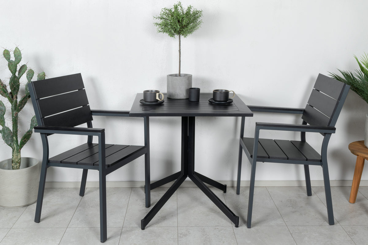 Cafe table 72 x 70 x 70 Black + Dining chairs 2-pack Black