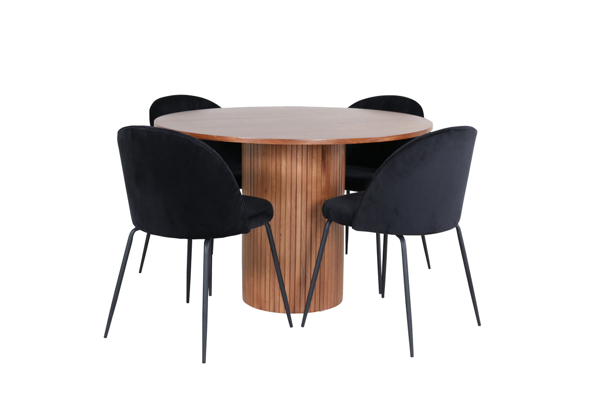 Matstolar 2-pack Svart + Runda Matbord ø110 Valnöt
