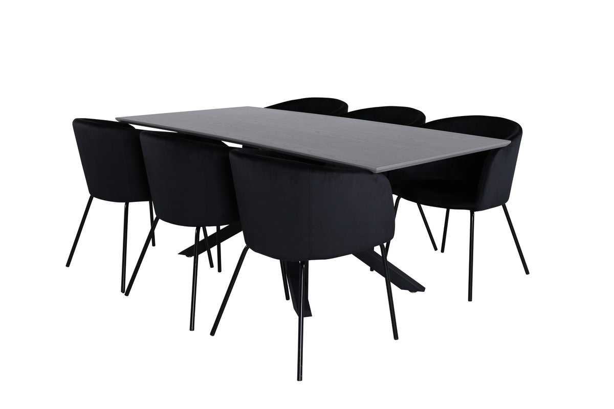 Matstolar Svart + Rektangulära Matbord 180 x 76 x 90 Svart - Flextools Est. 2010 | Sweden
