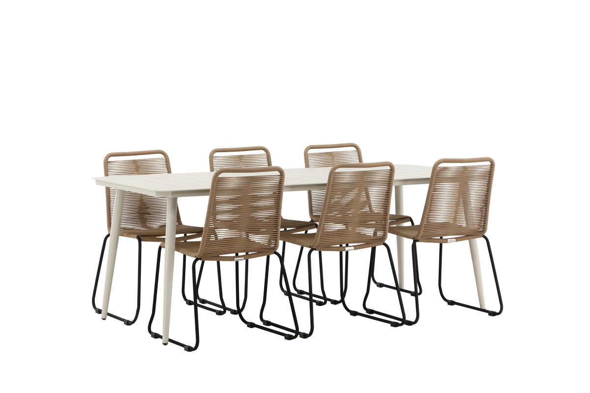 Rectangular Dining Table 90 x 200 Beige + Dining Chairs 2-pack Brown