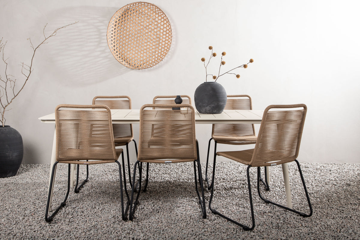 Rectangular Dining Table 90 x 200 Beige + Dining Chairs 2-pack Brown