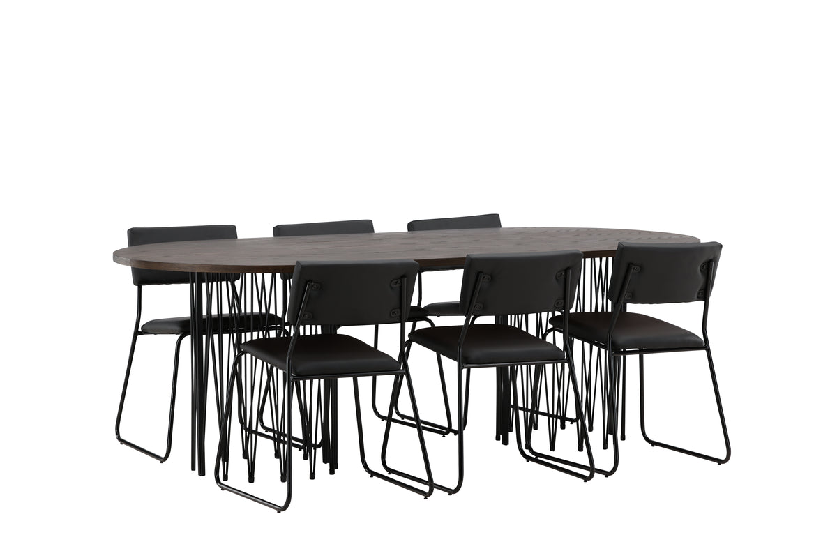 Dining Chairs 2-pack Black + Oval Dining Table 100 x 220 Suede