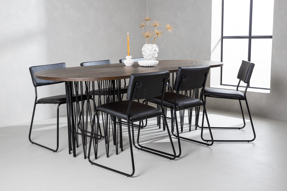 Dining Chairs 2-pack Black + Oval Dining Table 100 x 220 Suede