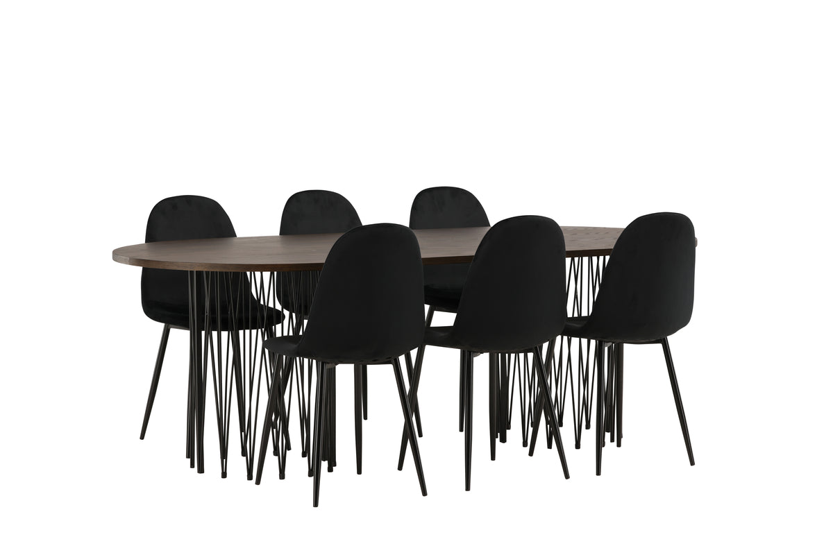 Dining Chairs 2-pack Black + Oval Dining Table 100 x 220 Suede