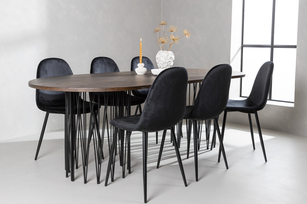 Dining Chairs 2-pack Black + Oval Dining Table 100 x 220 Suede