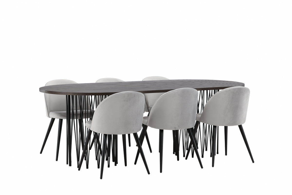 Dining Chairs 2-pack Grey + Oval Dining Table 100 x 220 Suede