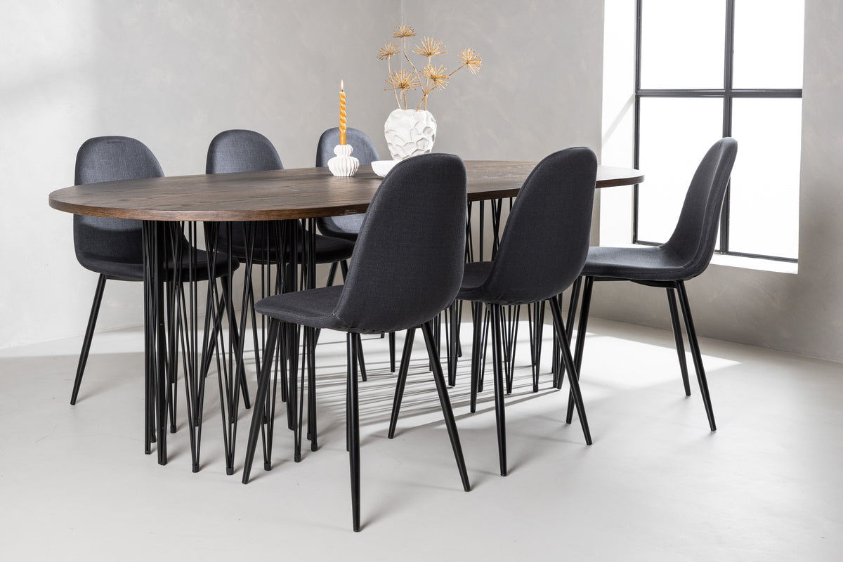 Dining Chairs 2-pack Black + Oval Dining Table 100 x 220 Suede