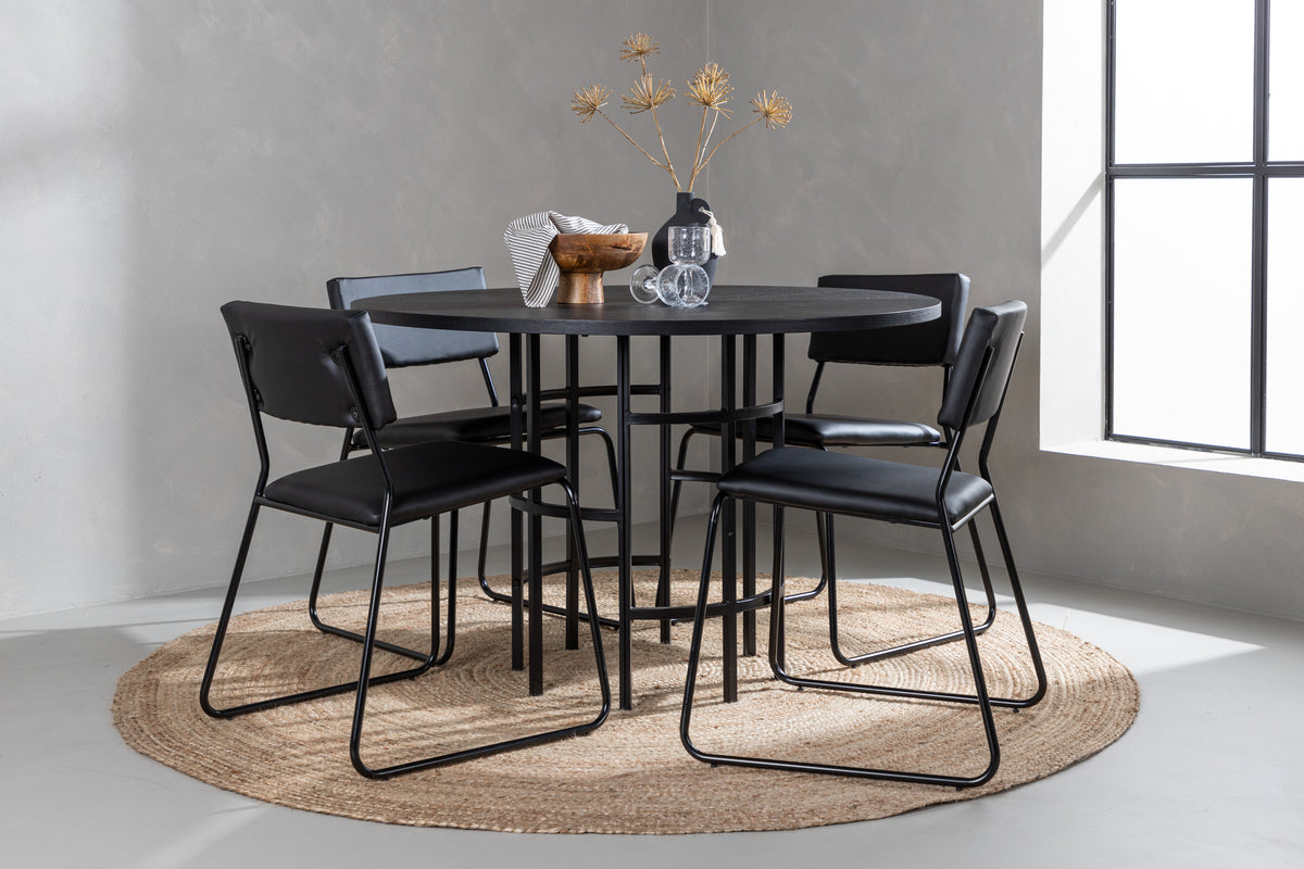 Dining Chairs 2-pack Black + Round Dining Table ø115 Black