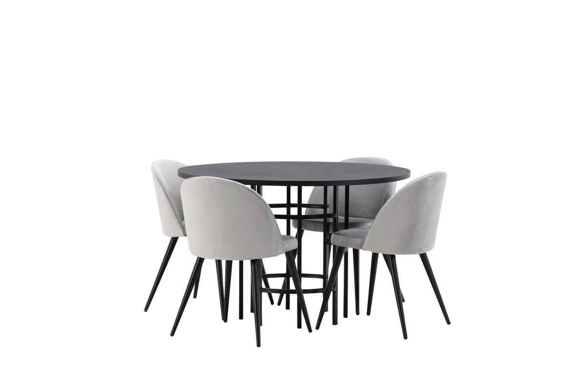Dining Chairs 2-pack Grey + Round Dining Table ø115 Black