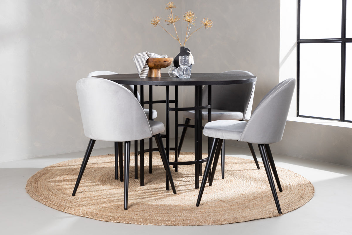 Dining Chairs 2-pack Grey + Round Dining Table ø115 Black