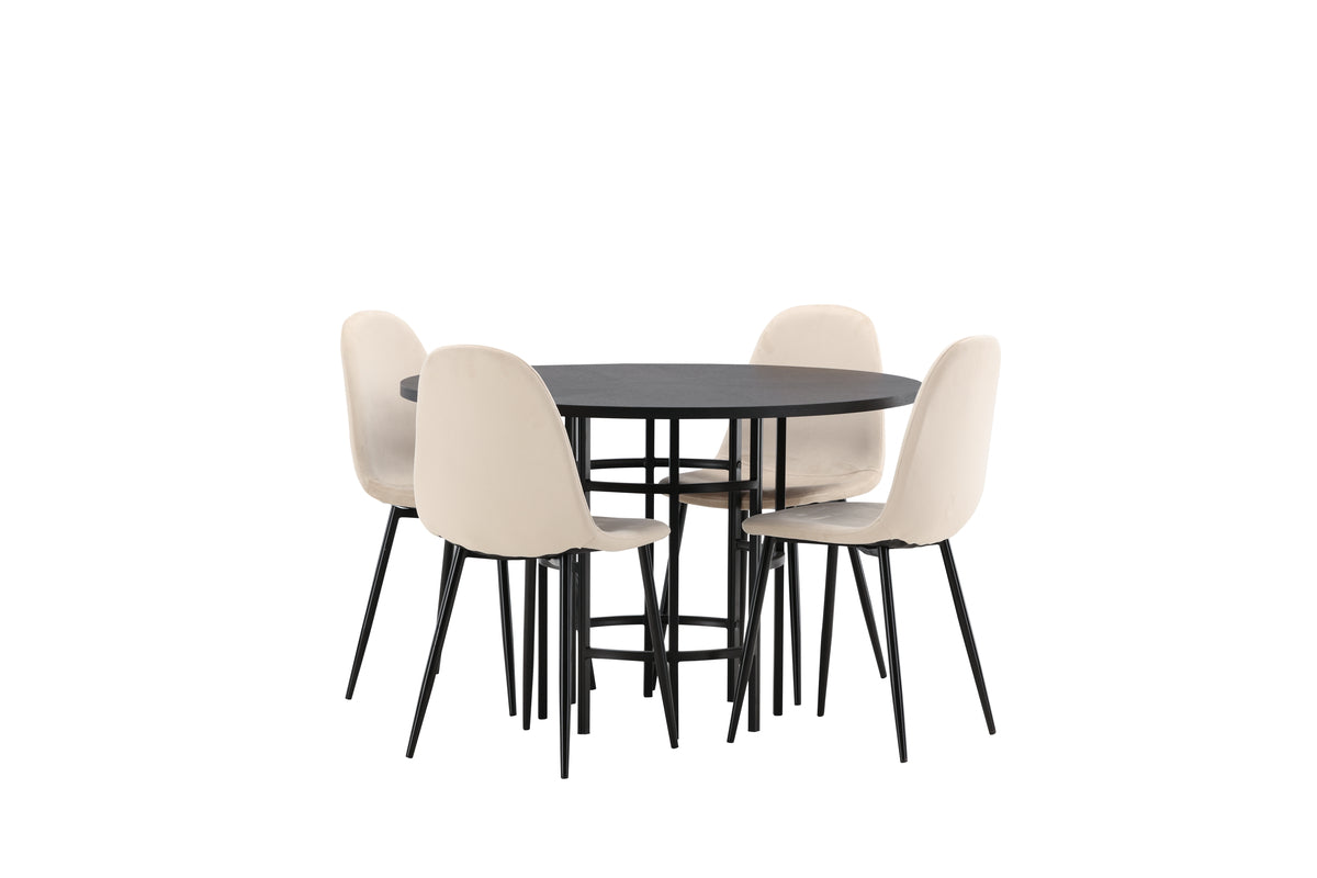Dining Chairs 2-pack Beige + Round Dining Table ø115 Black