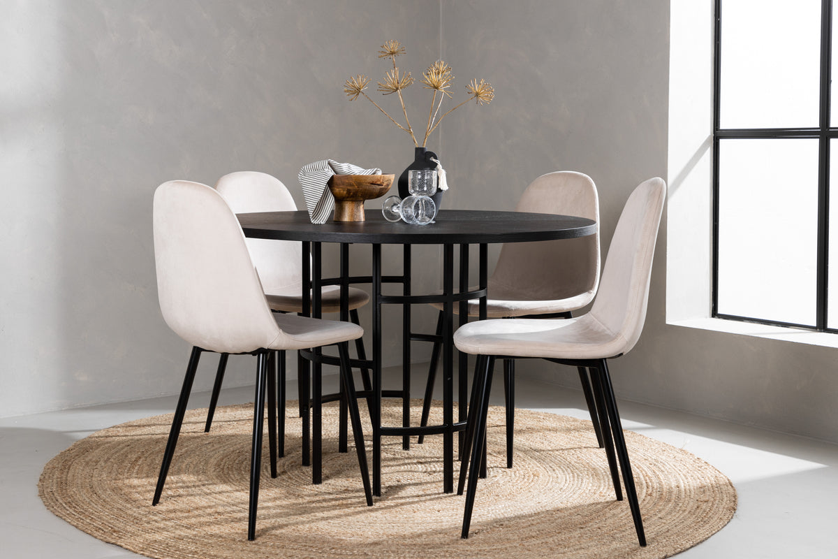 Dining Chairs 2-pack Beige + Round Dining Table ø115 Black