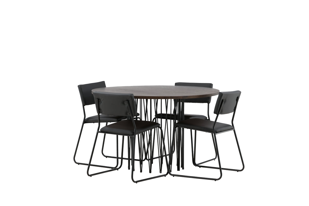 Dining Chairs 2-pack Black + Round Dining Table ø120 Suede
