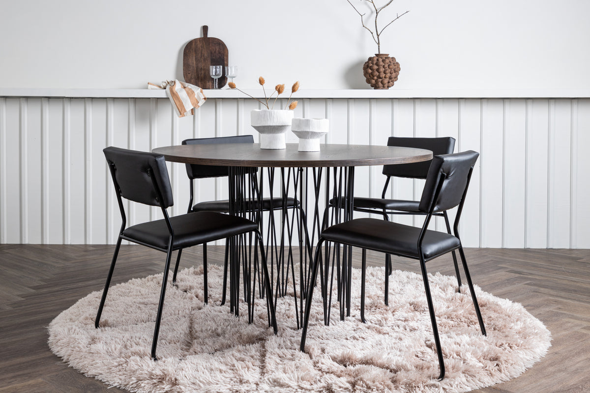 Dining Chairs 2-pack Black + Round Dining Table ø120 Suede