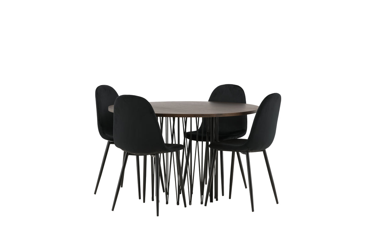 Dining Chairs 2-pack Black + Round Dining Table ø120 Suede