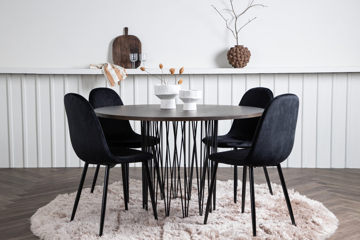 Dining Chairs 2-pack Black + Round Dining Table ø120 Suede