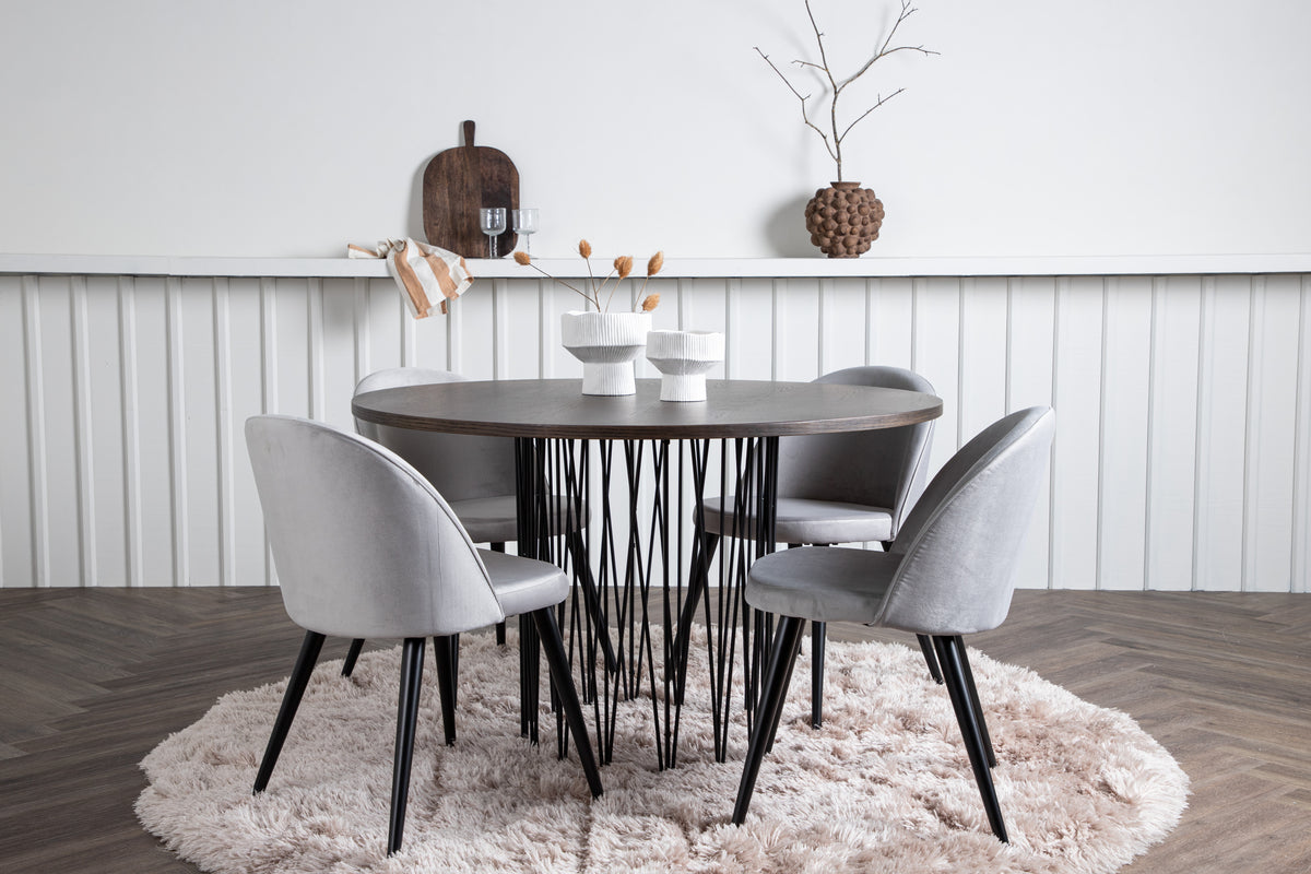 Dining Chairs 2-pack Grey + Round Dining Table ø120 Suede