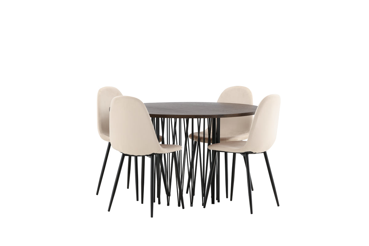 Dining Chairs 2-pack Beige + Round Dining Table ø120 Suede