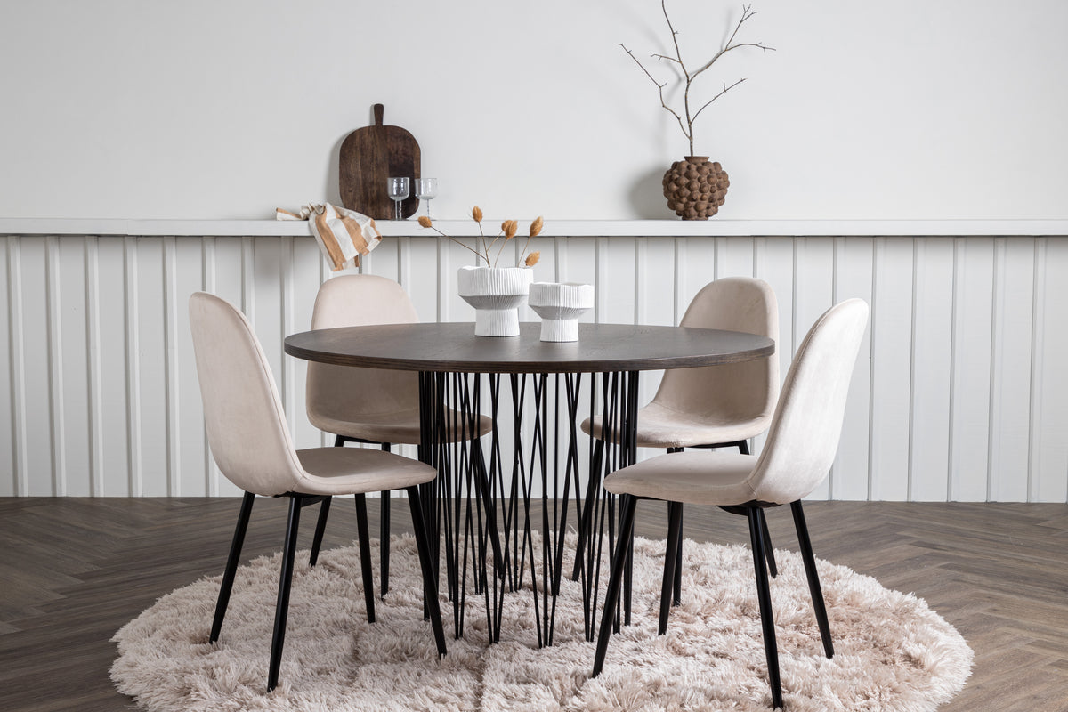 Dining Chairs 2-pack Beige + Round Dining Table ø120 Suede