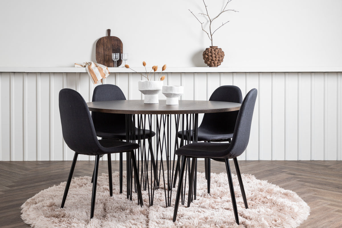 Dining Chairs 2-pack Black + Round Dining Table ø120 Suede