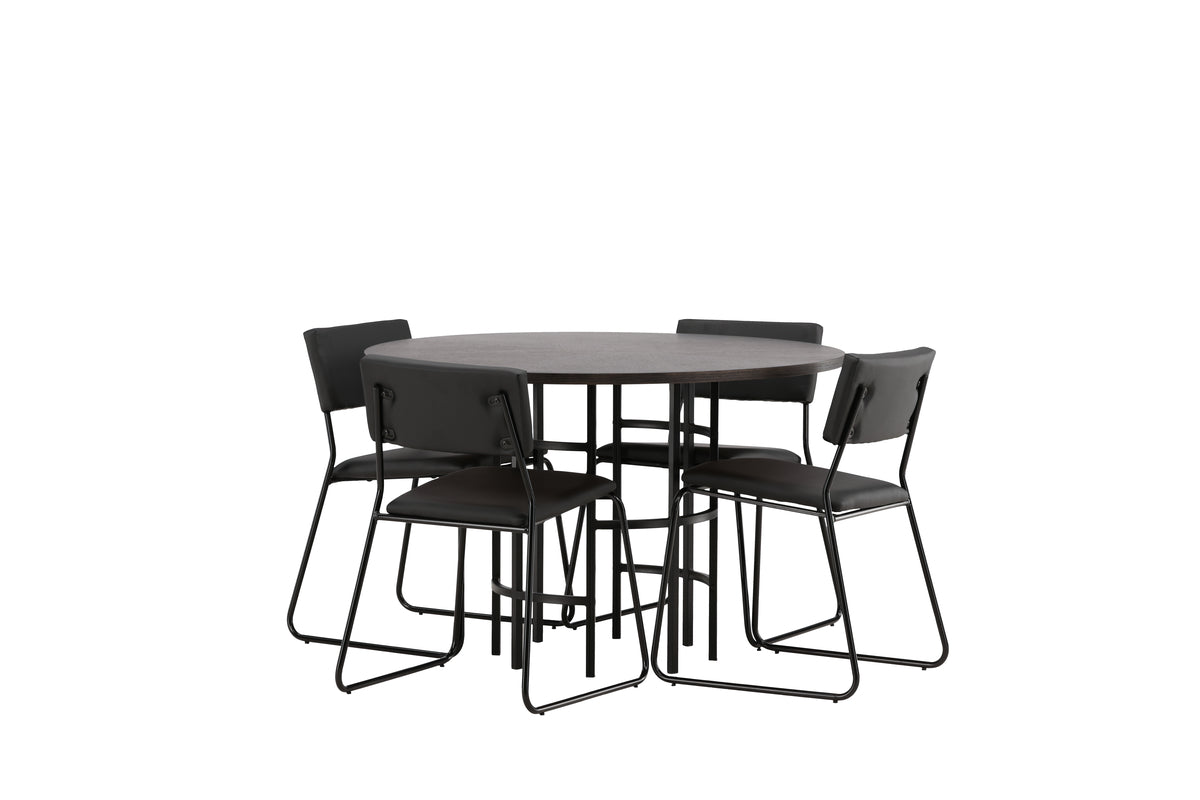 Dining Chairs 2-pack Black + Round Dining Table ø115 Suede