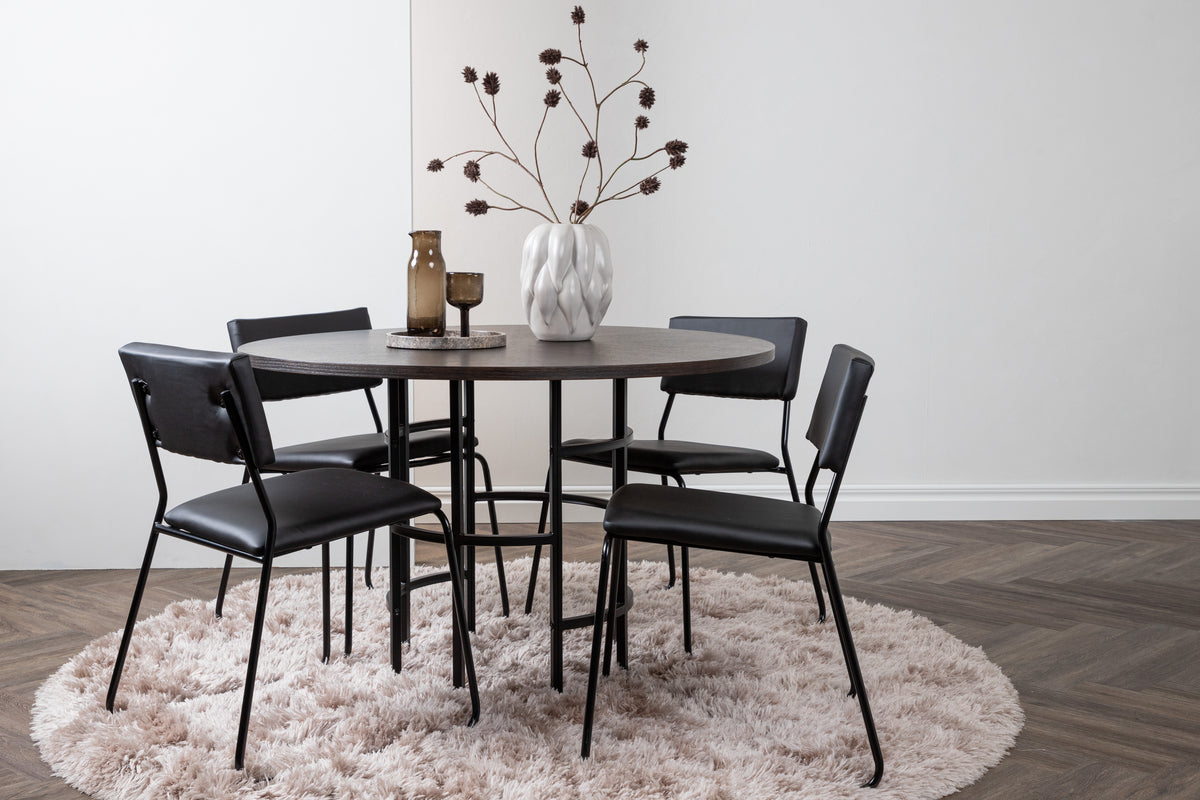 Dining Chairs 2-pack Black + Round Dining Table ø115 Suede