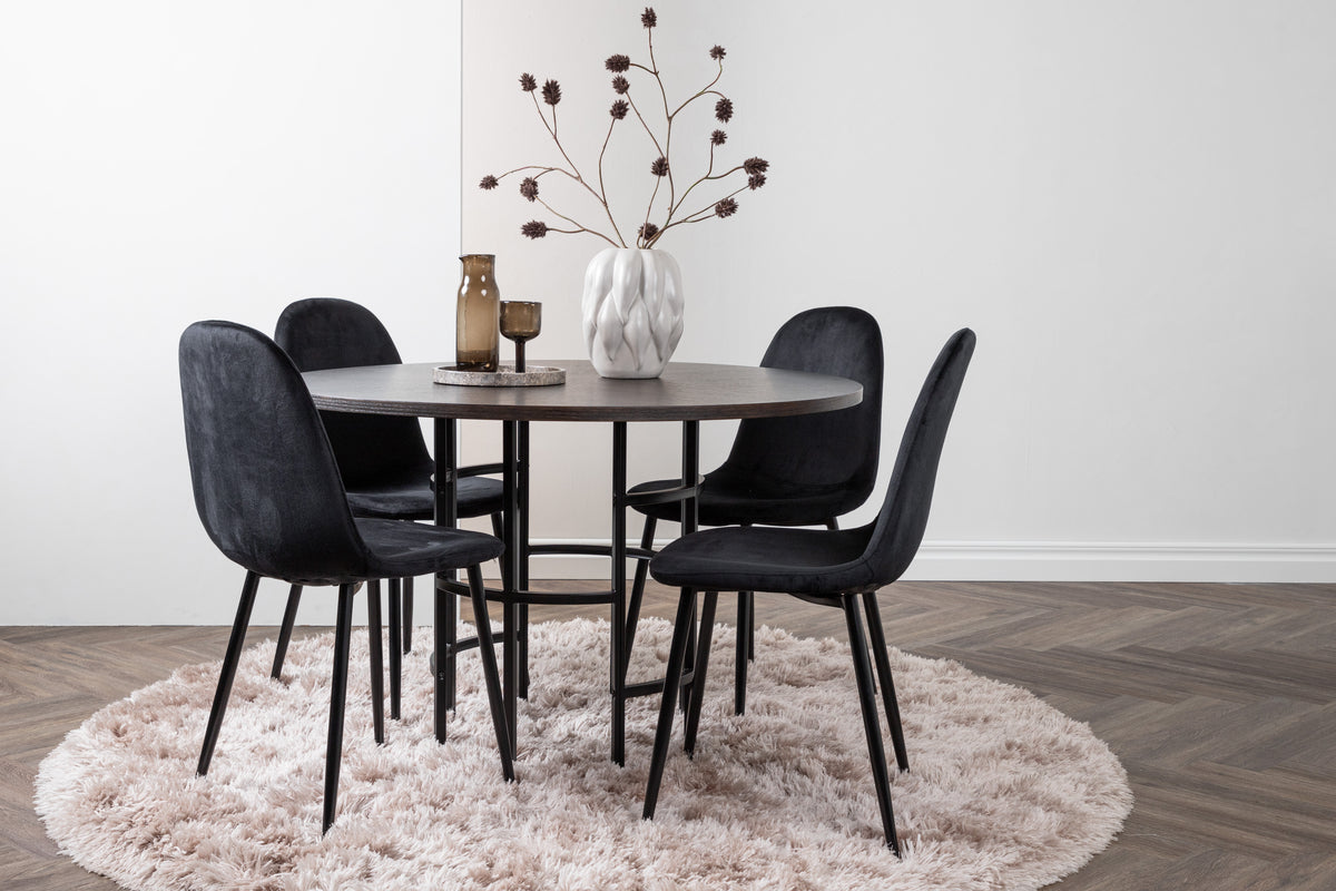 Dining Chairs 2-pack Black + Round Dining Table ø115 Suede