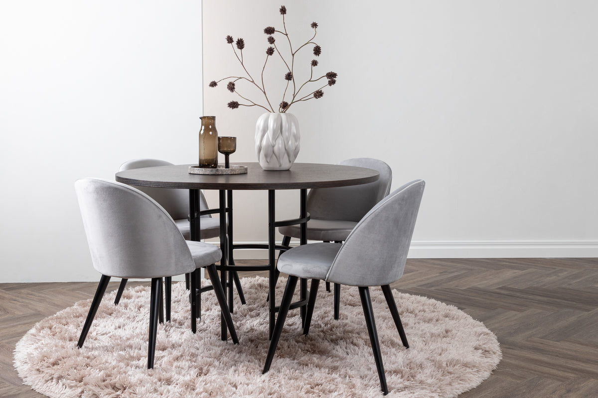 Dining Chairs 2-pack Grey + Round Dining Table ø115 Suede
