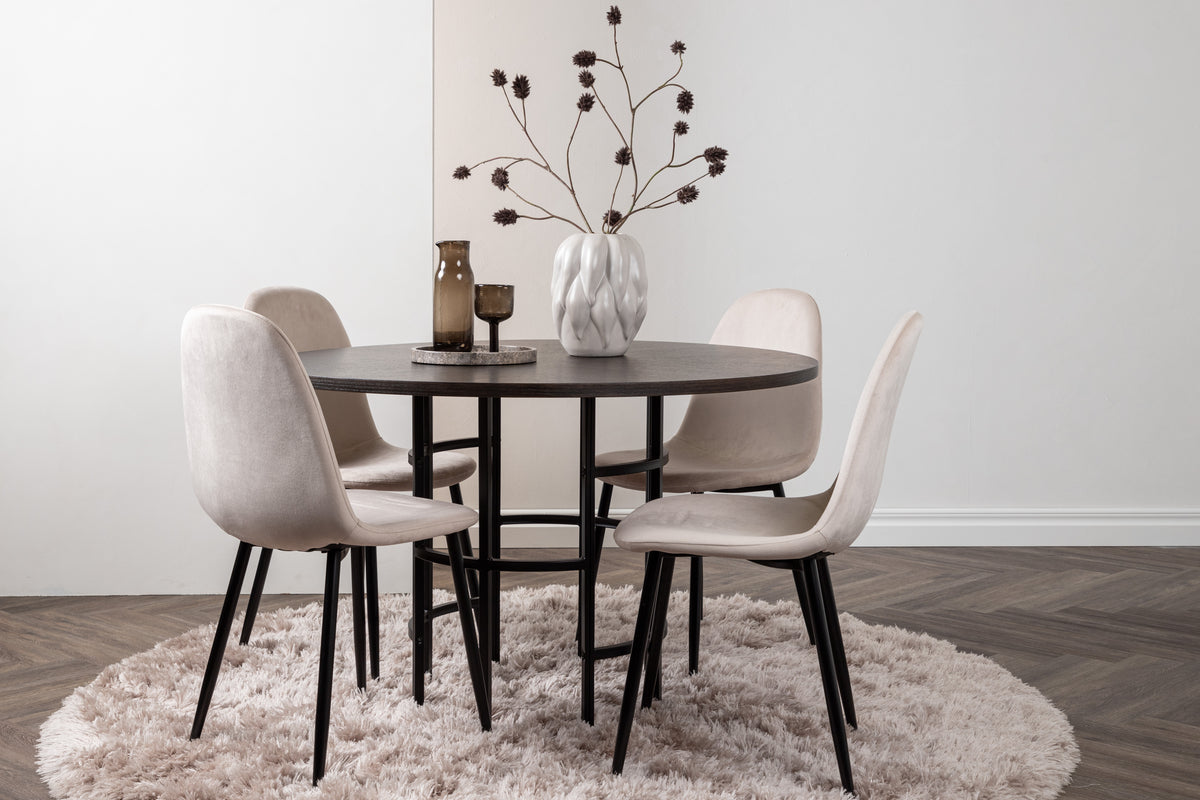 Dining Chairs 2-pack Beige + Round Dining Table ø115 Suede