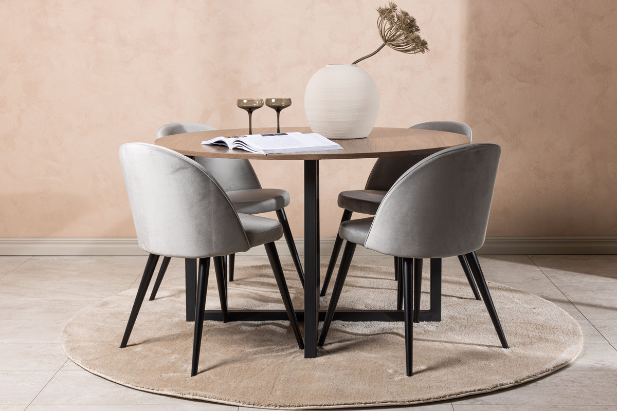 Matstolar 2-pack Grå + Runda Matbord ø120 Valnöt