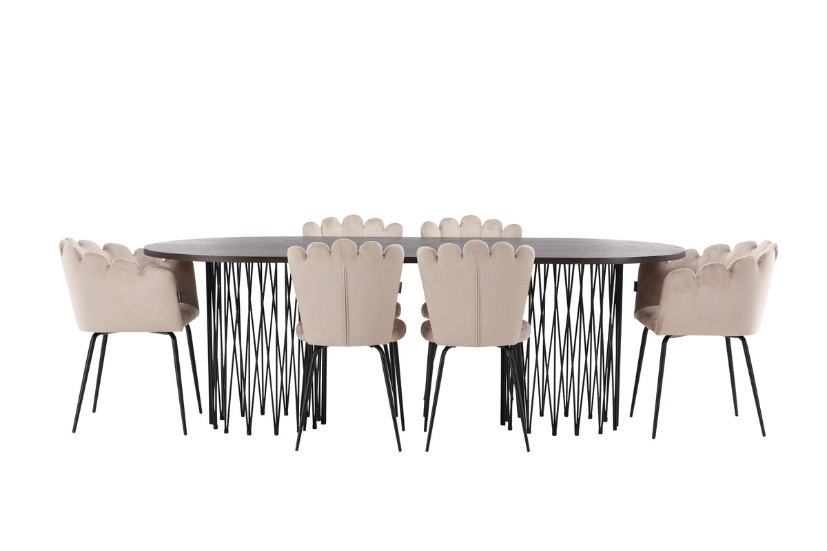 Matstolar 2-pack Beige + Ovala Matbord 100 x 220 Mocka