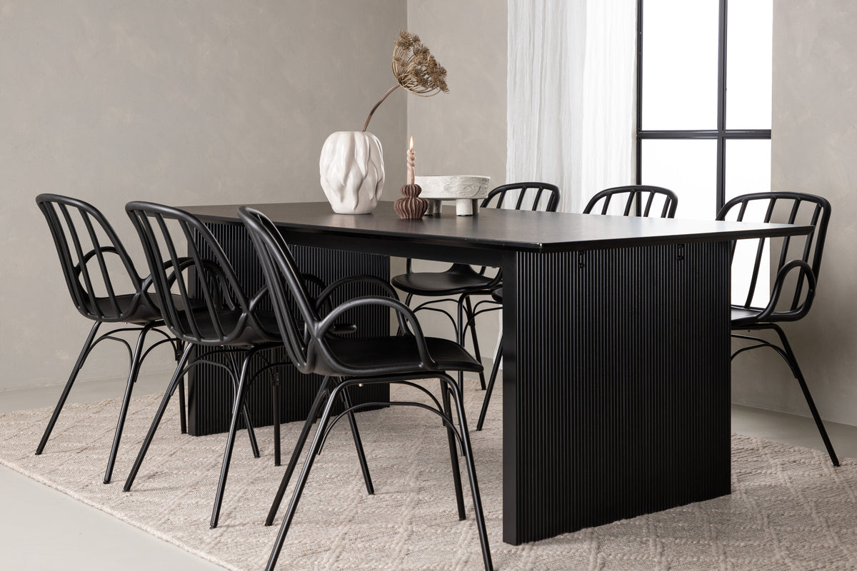 Matstolar 2-pack Svart + Rektangulära Matbord 100 x 200 Svart