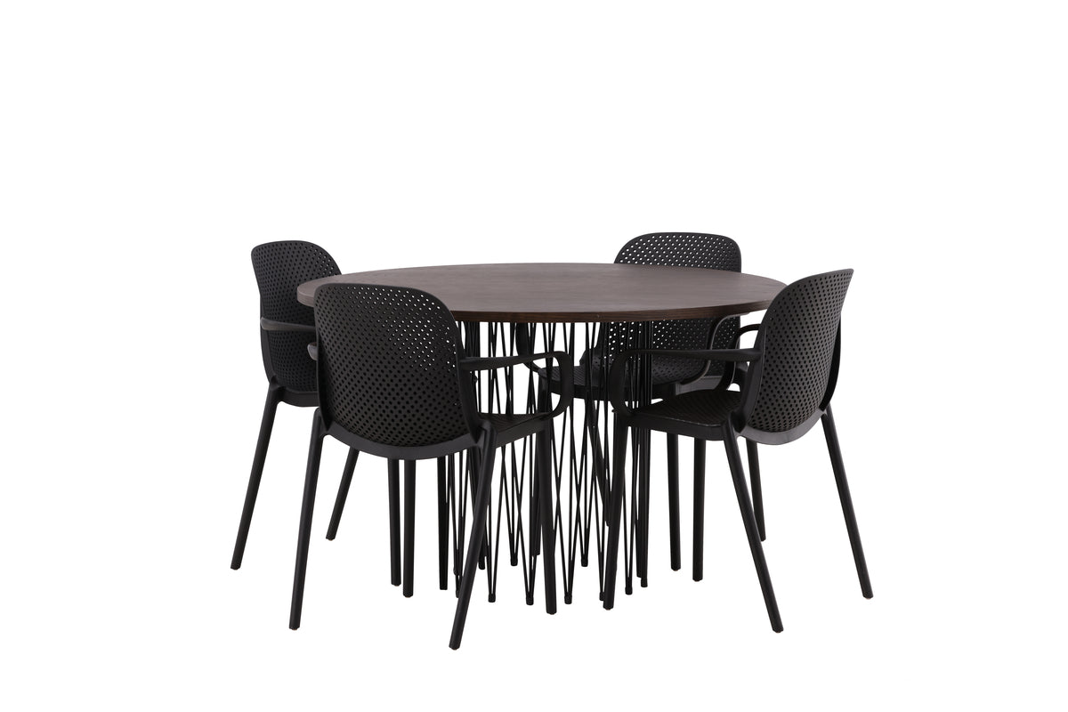 Dining Chairs 2-pack Black + Round Dining Table ø120 Suede