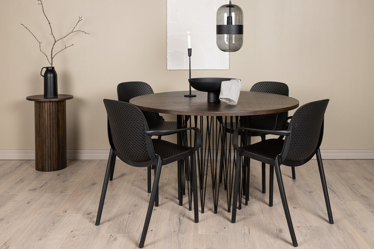 Dining Chairs 2-pack Black + Round Dining Table ø120 Suede