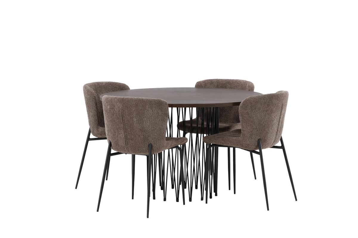 Dining Chairs 2-pack Dark Grey + Round Dining Table ø120 Suede