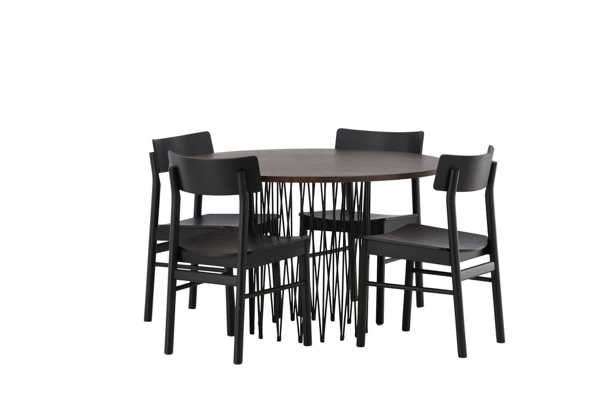 Dining Chairs 2-pack Black + Round Dining Table ø120 Suede