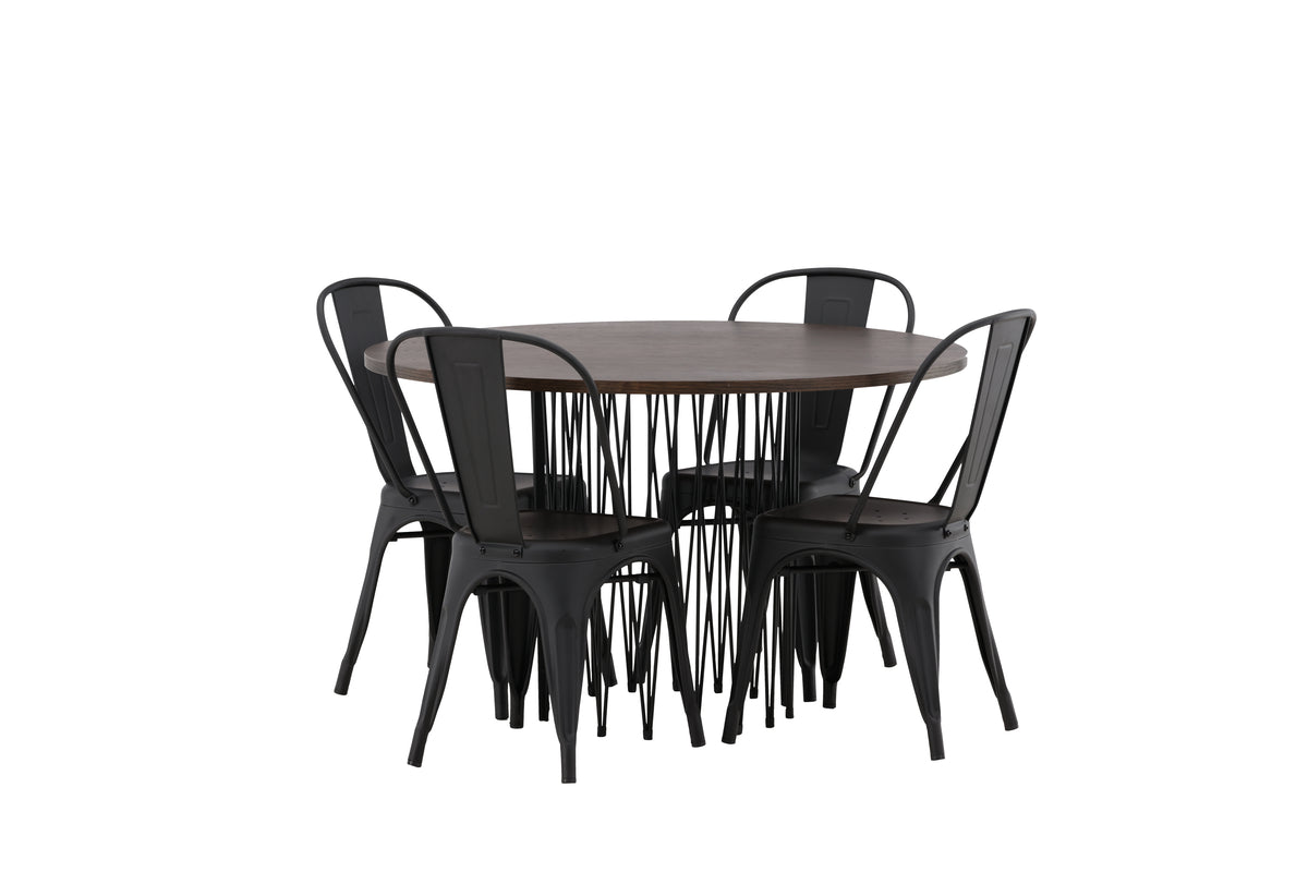 Dining Chairs 4-pack Black + Round Dining Table ø120 Suede