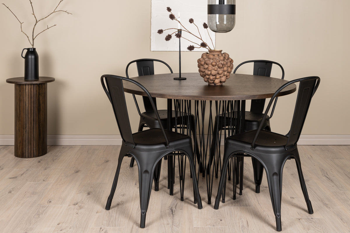 Dining Chairs 4-pack Black + Round Dining Table ø120 Suede