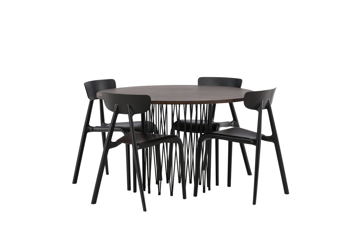 Dining Chairs 2-pack Black + Round Dining Table ø120 Suede