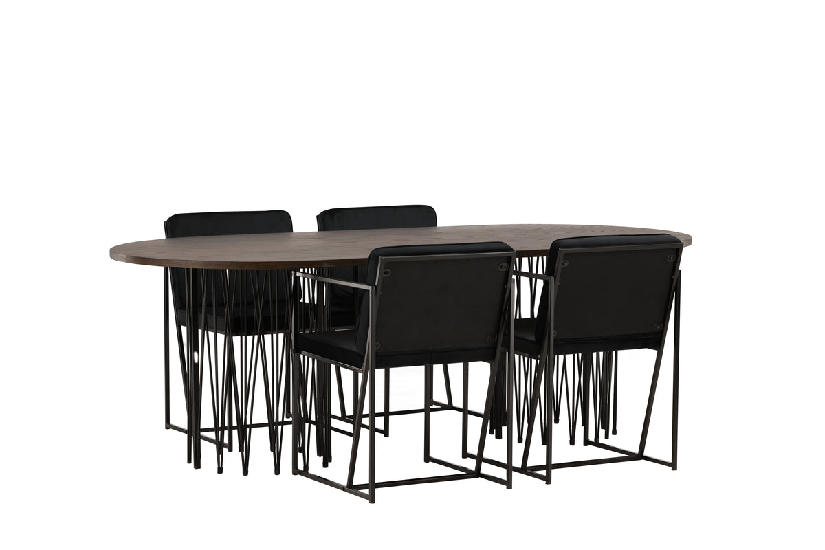 Dining Chairs 2-pack Black + Oval Dining Table 100 x 220 Suede